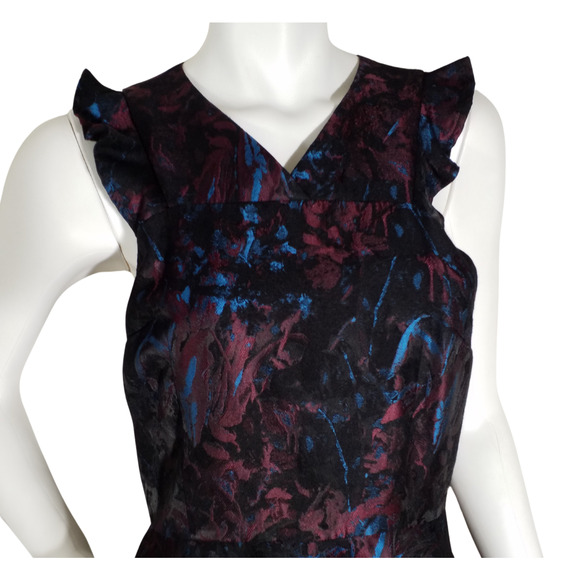 Slate & Willow Womens Abstract Dress Sleeveless Ruffle Metallic Keyhole Size 6 - Picture 2 of 6